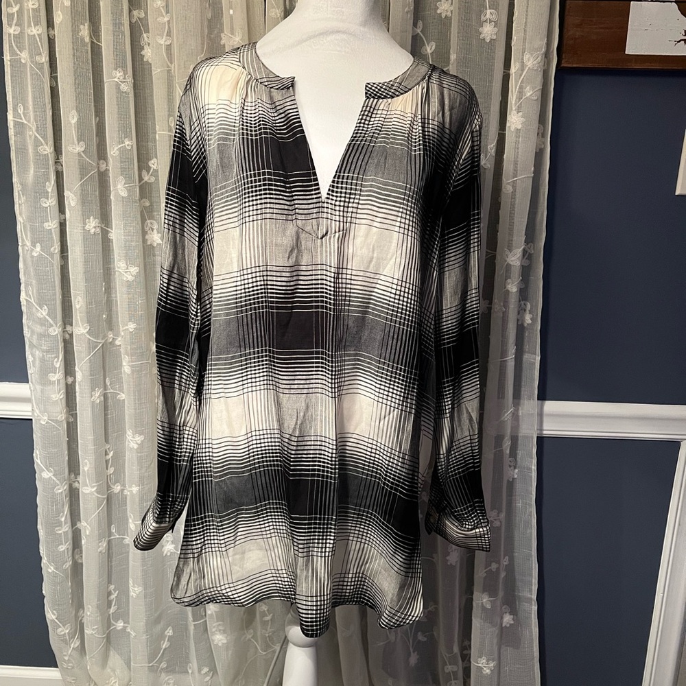 Loft Black/White Plaid Sheer Tunic